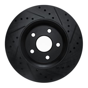 Dodge Durango Brake Rotor (1) - Front Left - R1 Concepts - Drilled & Slotted - Black - `11-`22